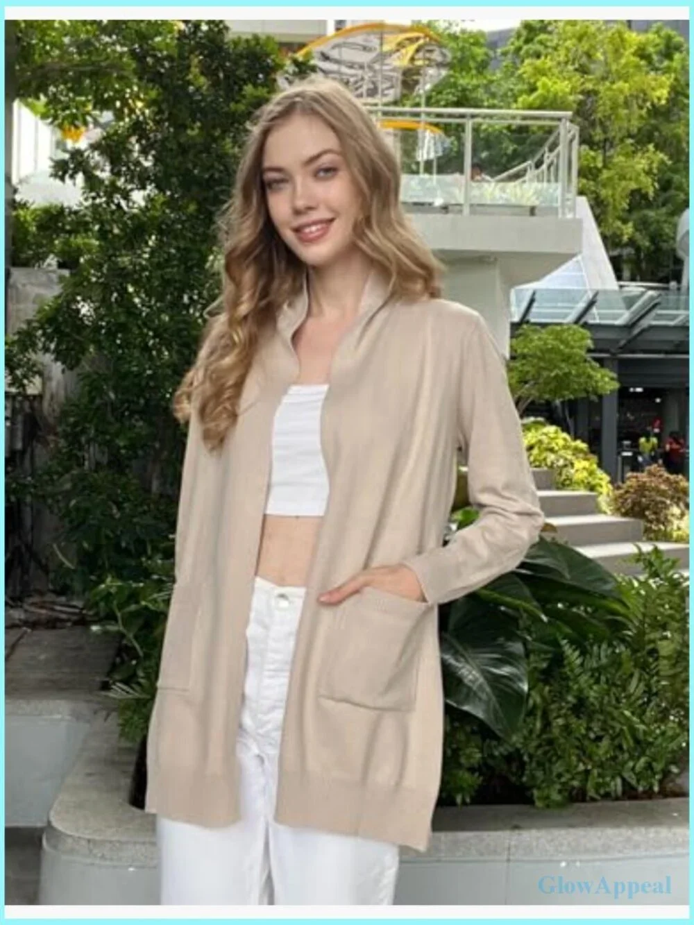 Lightweight Long Cardigan Sweater with Pockets, Regular Fit, Polyester